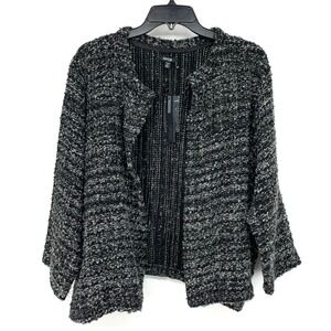 Apt. 9 Jacket Womens Plus 2X Boucle Knit Black Gray Open Front Cardigan Crop NWT